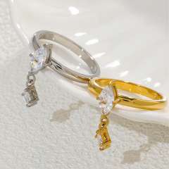 Delicate horse eye cubic zircon tassel stainless steel rings