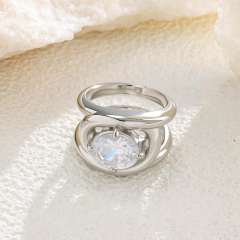 Oval Single Diamond Ring K-Style Simple stainless steel rings