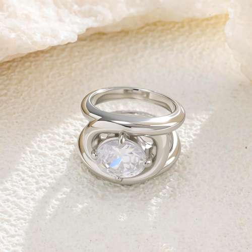 Oval Single Diamond Ring K-Style Simple stainless steel rings