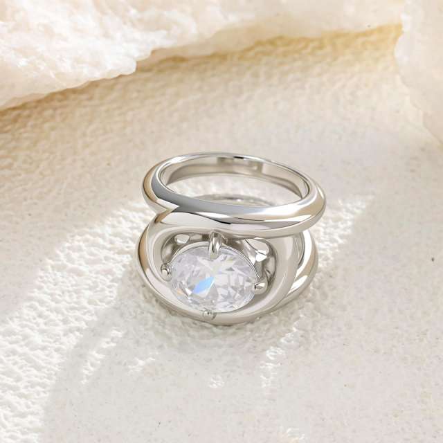 Oval Single Diamond Ring K-Style Simple stainless steel rings