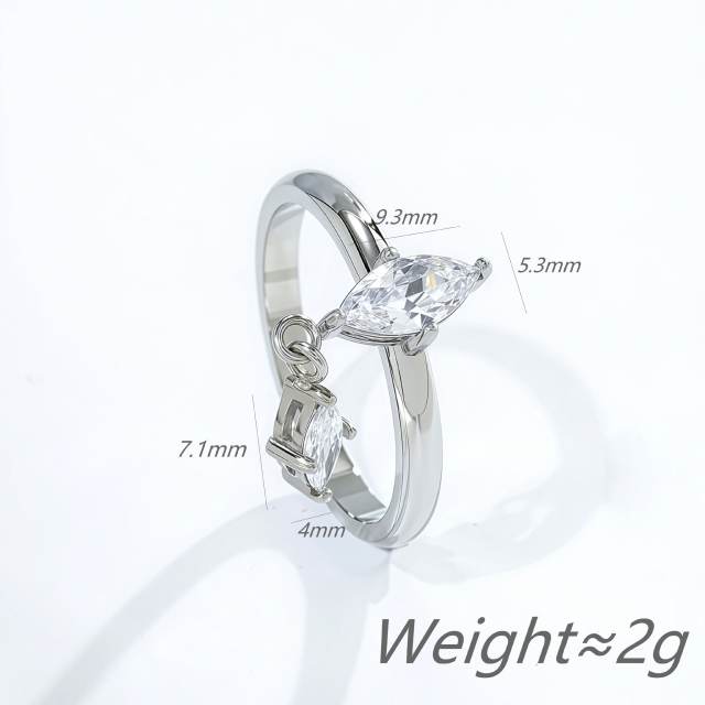 Delicate horse eye cubic zircon tassel stainless steel rings