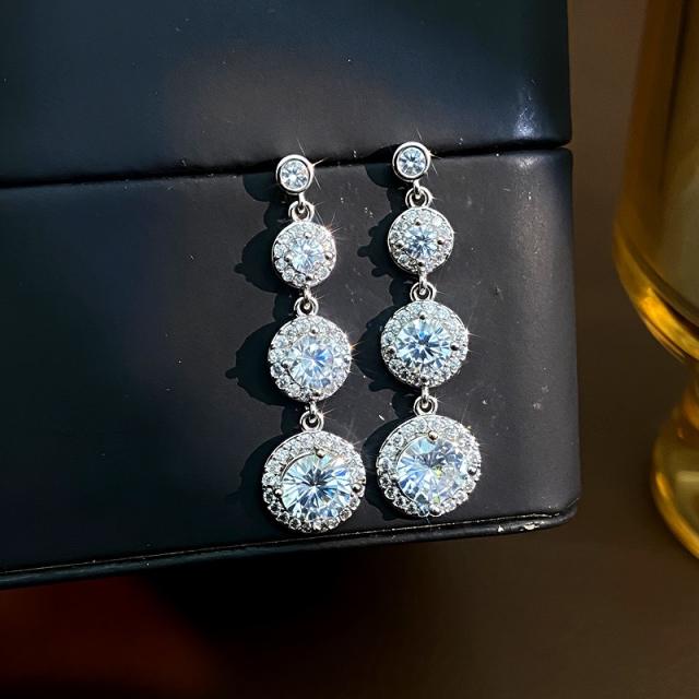 Super shiny round cubic zircon dangle earrings diamond earrings