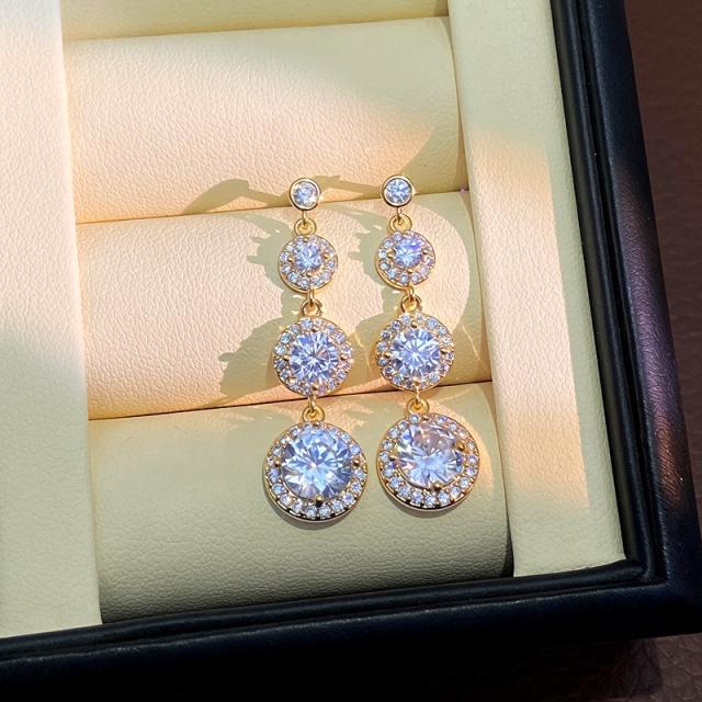 Super shiny round cubic zircon dangle earrings diamond earrings