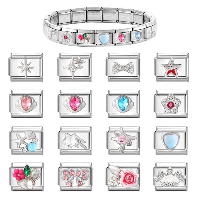 Creative Module Charms Steel Color DIY Square Module Jewelry Personalized Retro Handmade Craft Bracelet Accessories
