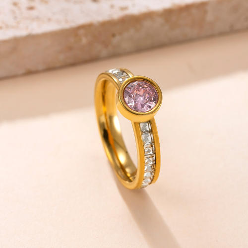 Hot-Selling Fashion Stainless Steel Rings Inlaid with Round Zircon Ring