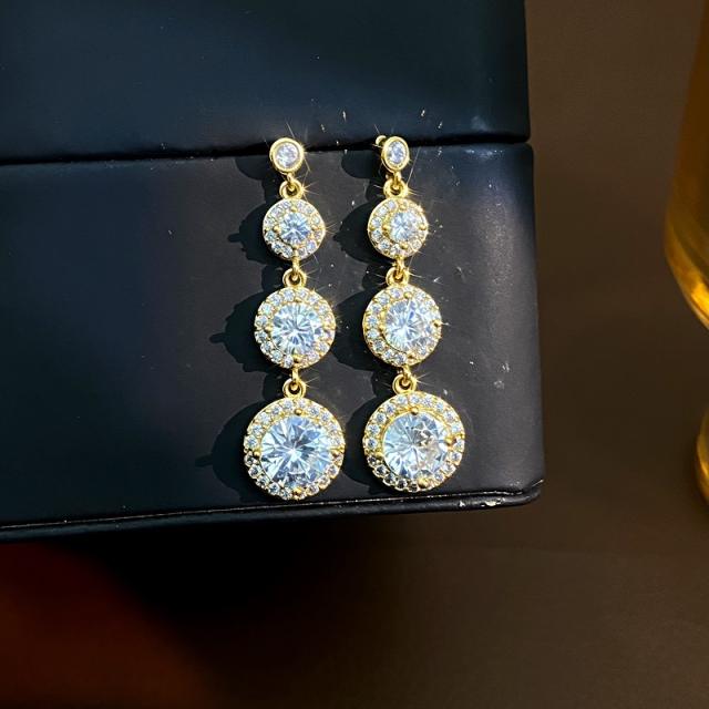 Super shiny round cubic zircon dangle earrings diamond earrings