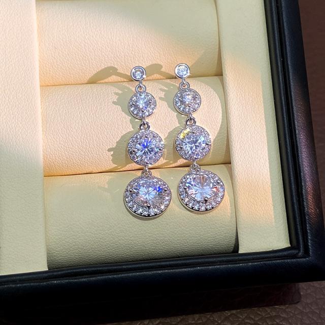 Super shiny round cubic zircon dangle earrings diamond earrings