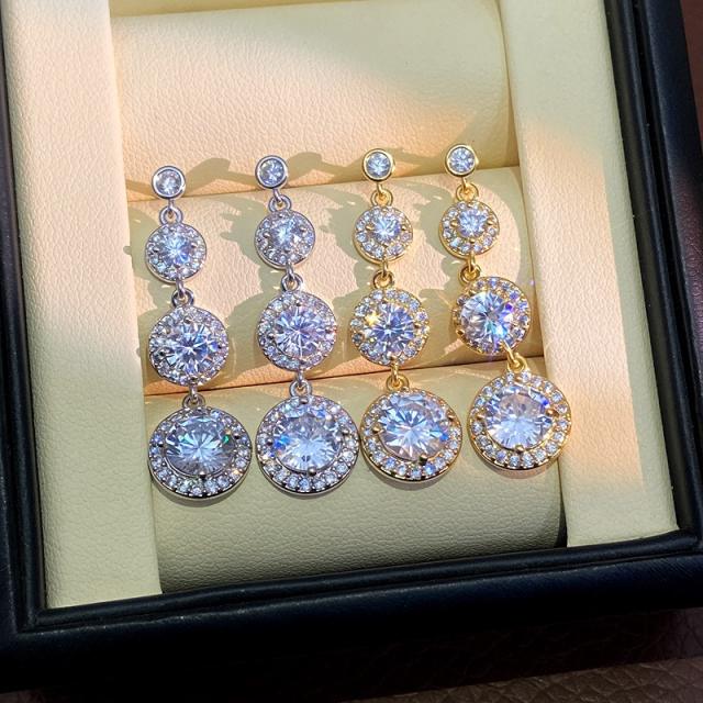 Super shiny round cubic zircon dangle earrings diamond earrings