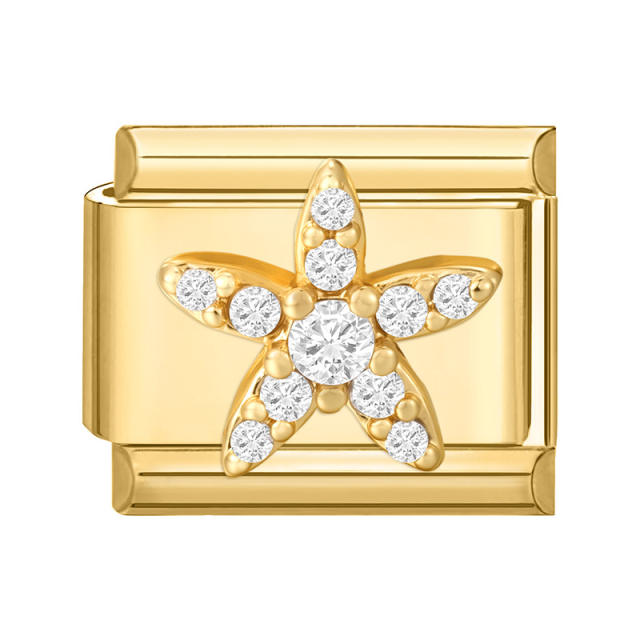 Module Charms in Gold with Simple Micro-Inlaid Zircon Design, DIY Connectable European-Style Creative Bracelet Jewelry Accessories