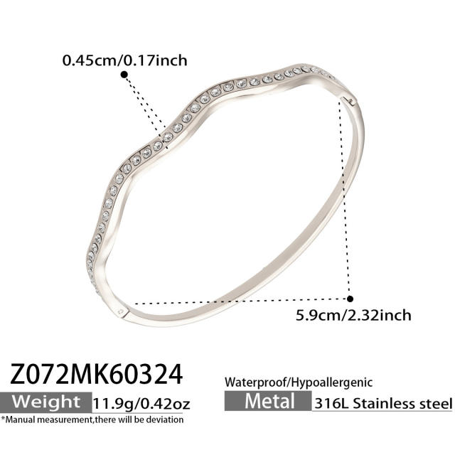 18KG easy match full diamond stainless steel bangle bracelet