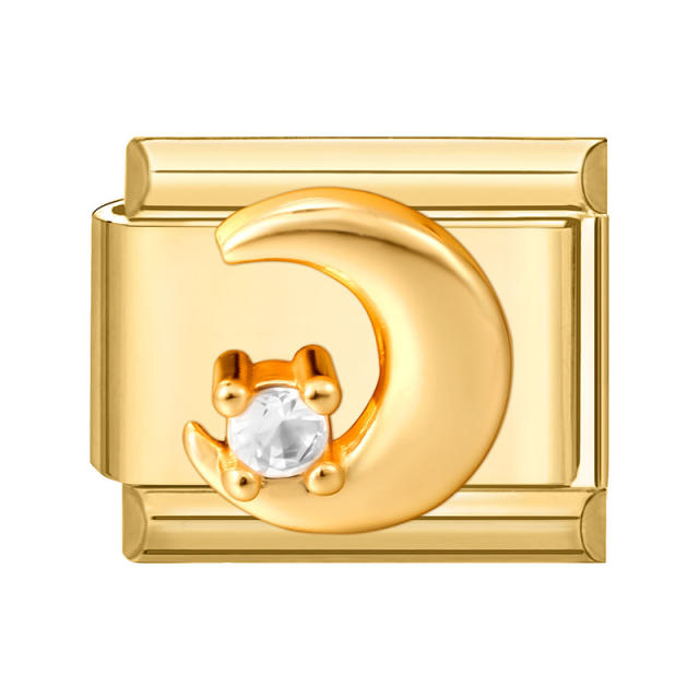 Module Charms in Gold with Simple Micro-Inlaid Zircon Design, DIY Connectable European-Style Creative Bracelet Jewelry Accessories