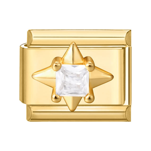 Module Charms in Gold with Simple Micro-Inlaid Zircon Design, DIY Connectable European-Style Creative Bracelet Jewelry Accessories