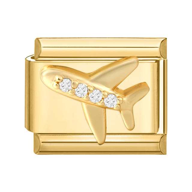 Module Charms in Gold with Simple Micro-Inlaid Zircon Design, DIY Connectable European-Style Creative Bracelet Jewelry Accessories