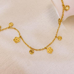Dainty hollow out flower charm stainless steel anklet