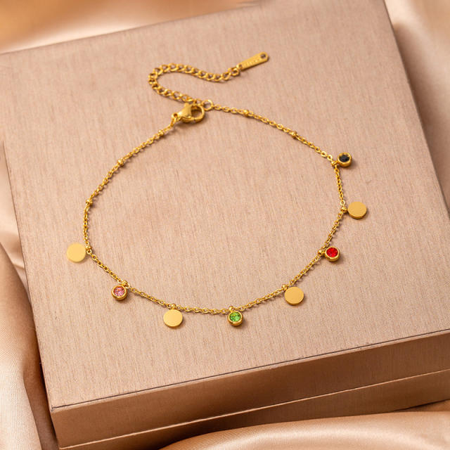 Summer hot sale colorful crystal hollow out heart moon charm stainless steel anklet
