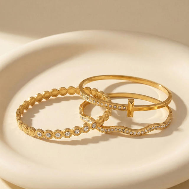 18KG easy match full diamond stainless steel bangle bracelet