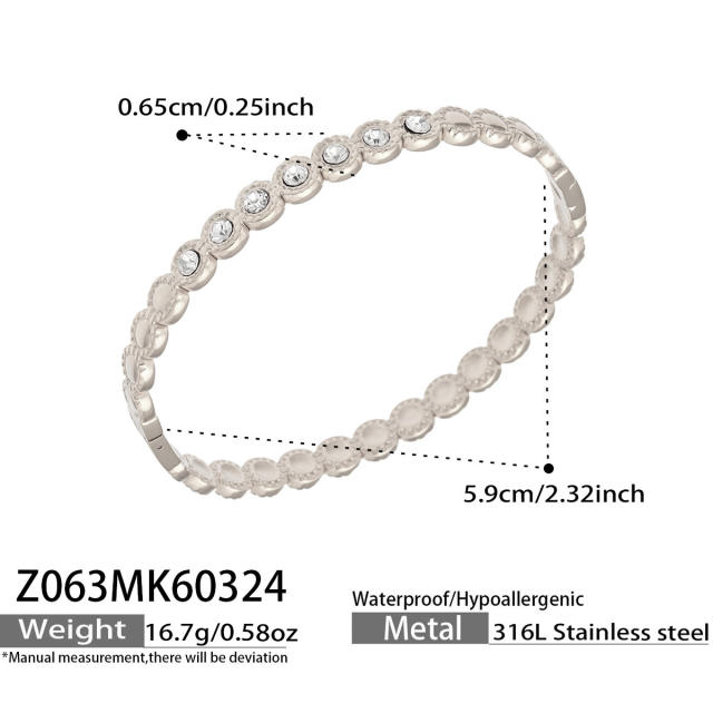 18KG easy match full diamond stainless steel bangle bracelet