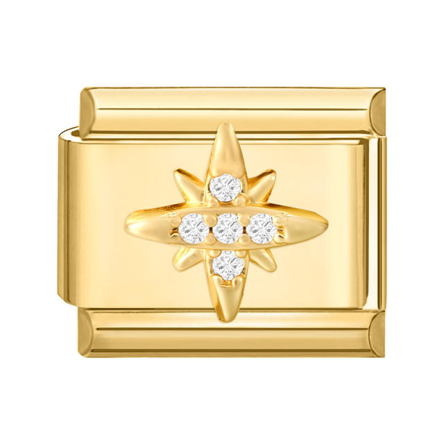 Module Charms in Gold with Simple Micro-Inlaid Zircon Design, DIY Connectable European-Style Creative Bracelet Jewelry Accessories
