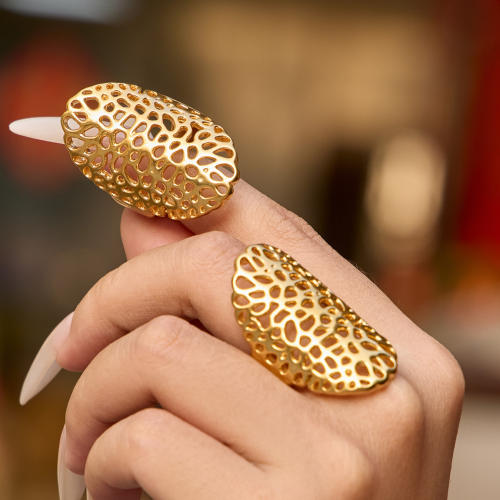 New design gold color hollow out stainless steel rings big rings