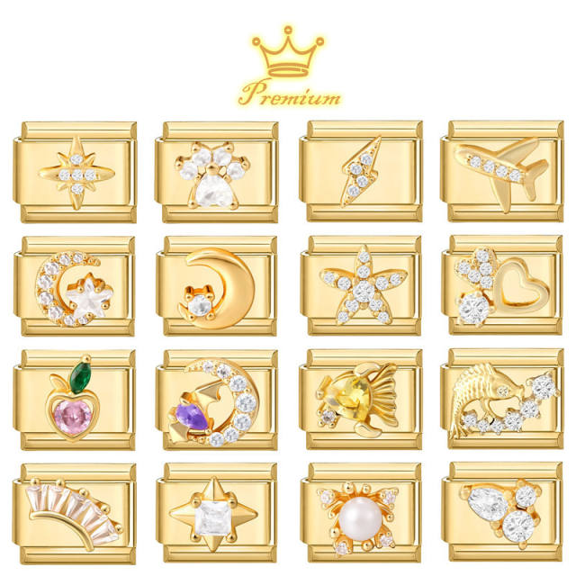 Module Charms in Gold with Simple Micro-Inlaid Zircon Design, DIY Connectable European-Style Creative Bracelet Jewelry Accessories