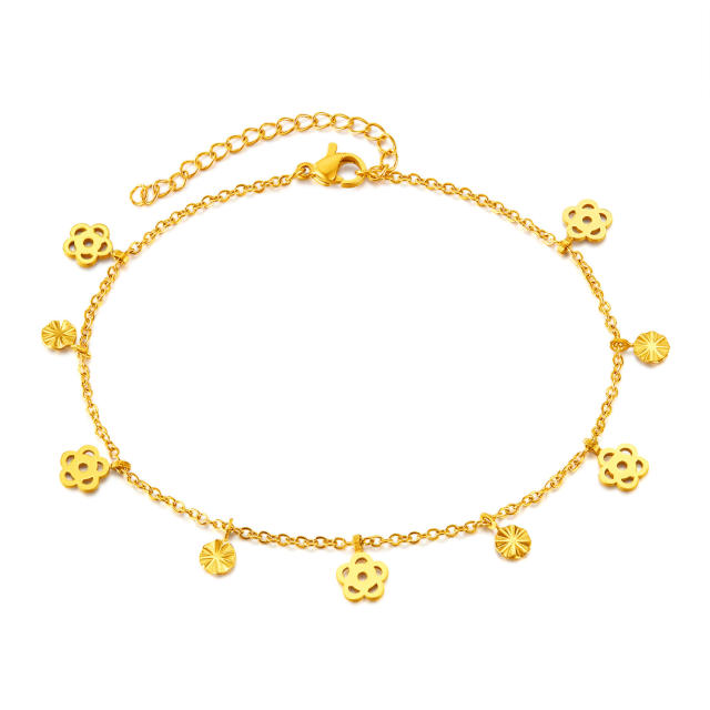 Dainty hollow out flower charm stainless steel anklet