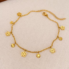 Dainty hollow out flower charm stainless steel anklet