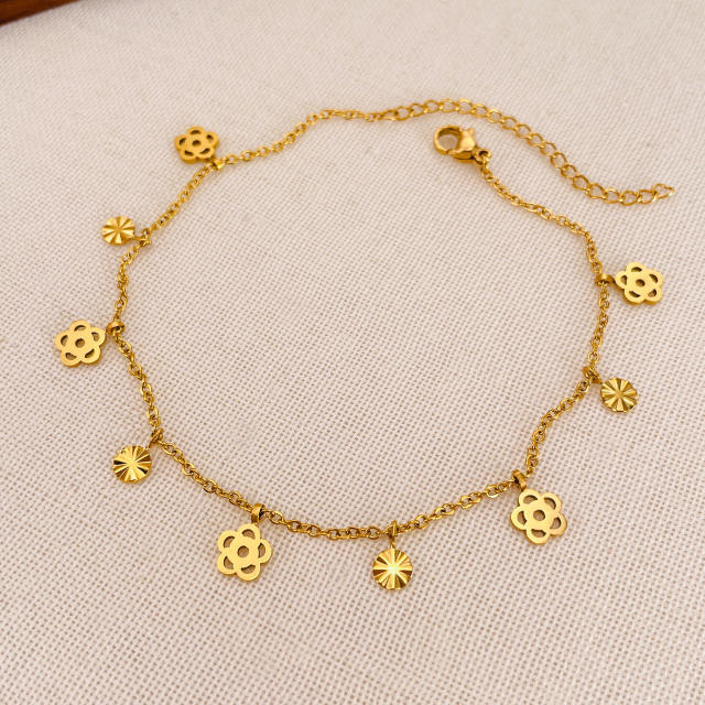 Dainty hollow out flower charm stainless steel anklet