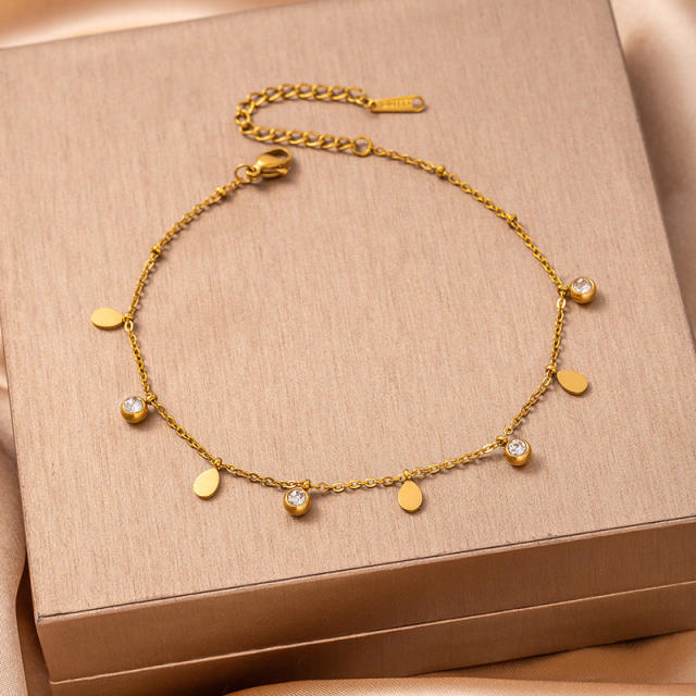 Summer hot sale colorful crystal hollow out heart moon charm stainless steel anklet