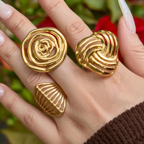 18KG hollow out geometric line stainless steel rings big rings