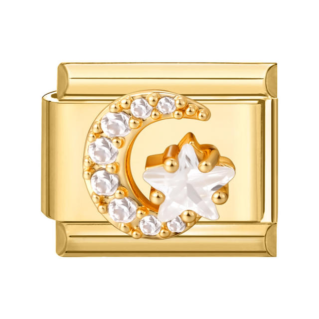 Module Charms in Gold with Simple Micro-Inlaid Zircon Design, DIY Connectable European-Style Creative Bracelet Jewelry Accessories