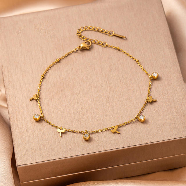 Summer hot sale colorful crystal hollow out heart moon charm stainless steel anklet