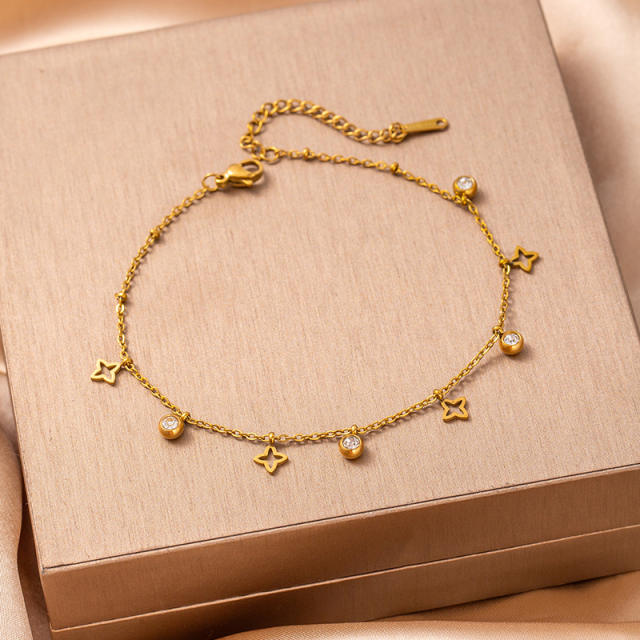 Summer hot sale colorful crystal hollow out heart moon charm stainless steel anklet