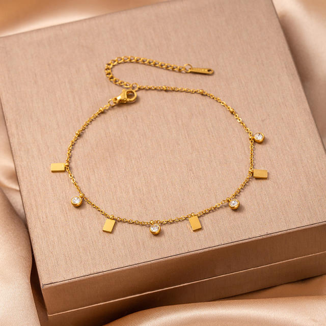 Summer hot sale colorful crystal hollow out heart moon charm stainless steel anklet
