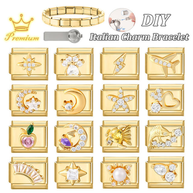 Module Charms in Gold with Simple Micro-Inlaid Zircon Design, DIY Connectable European-Style Creative Bracelet Jewelry Accessories