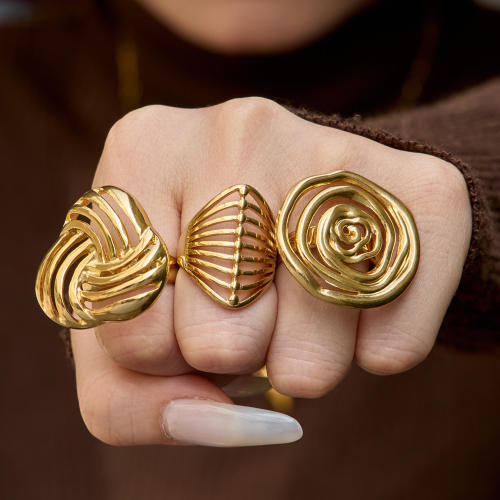 18KG hollow out geometric line stainless steel rings big rings