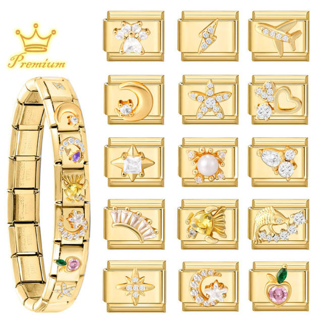 Module Charms in Gold with Simple Micro-Inlaid Zircon Design, DIY Connectable European-Style Creative Bracelet Jewelry Accessories