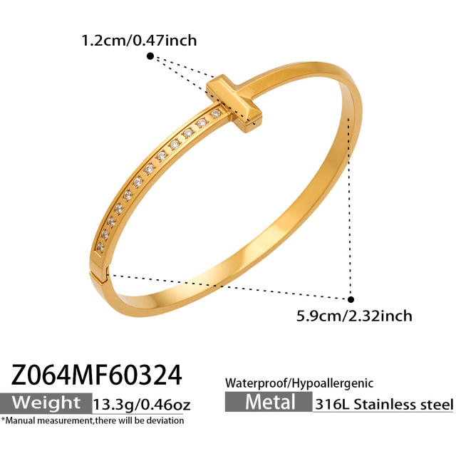 18KG easy match full diamond stainless steel bangle bracelet