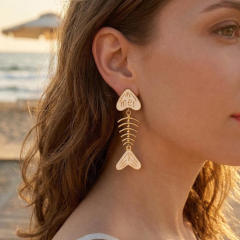 18KG blue white enamel fishbone stainless steel earrings