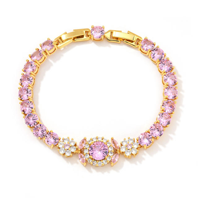 Delicate colorful cubic zircon pave setting copper bracelet tennis bracelet