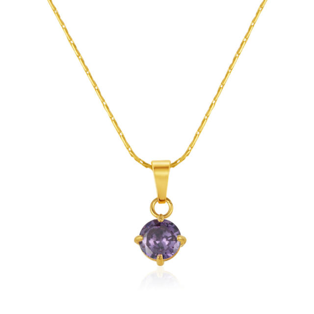 Dainty colorful drop crystal pendant stainless steel necklace
