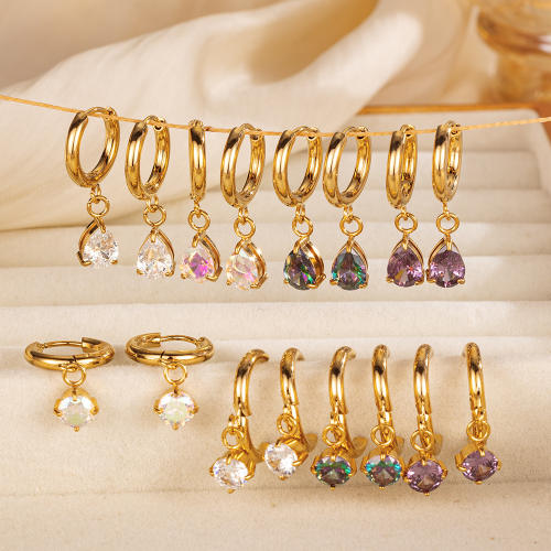 18KG easy match drop crystal stainless steel earrings huggie earrings