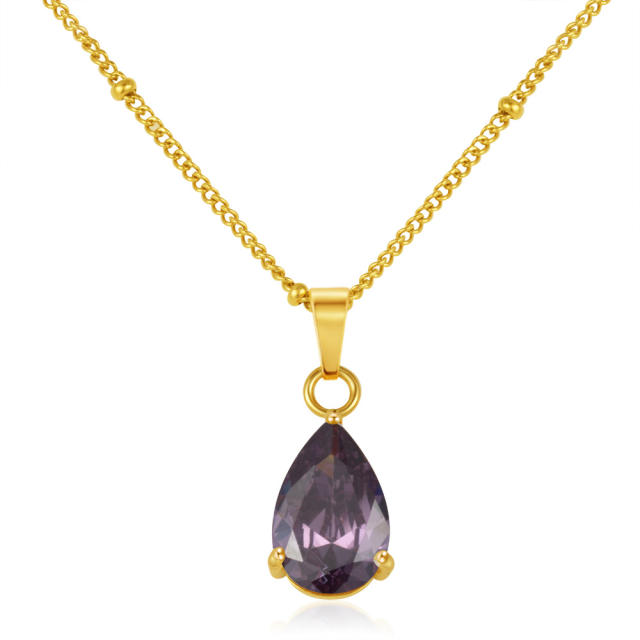 Dainty colorful drop crystal pendant stainless steel necklace