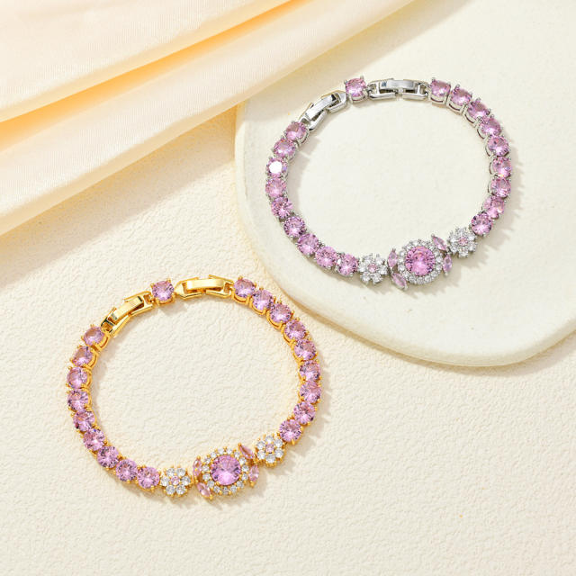 Delicate colorful cubic zircon pave setting copper bracelet tennis bracelet