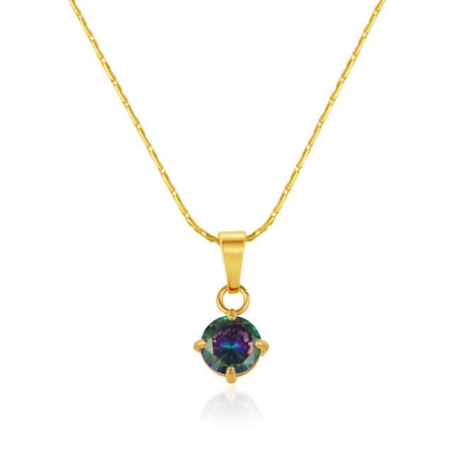Dainty colorful drop crystal pendant stainless steel necklace