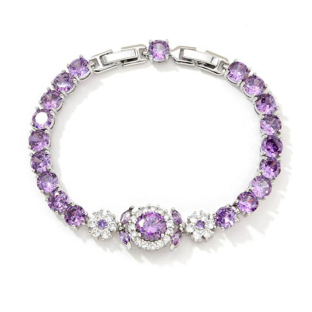 Delicate colorful cubic zircon pave setting copper bracelet tennis bracelet