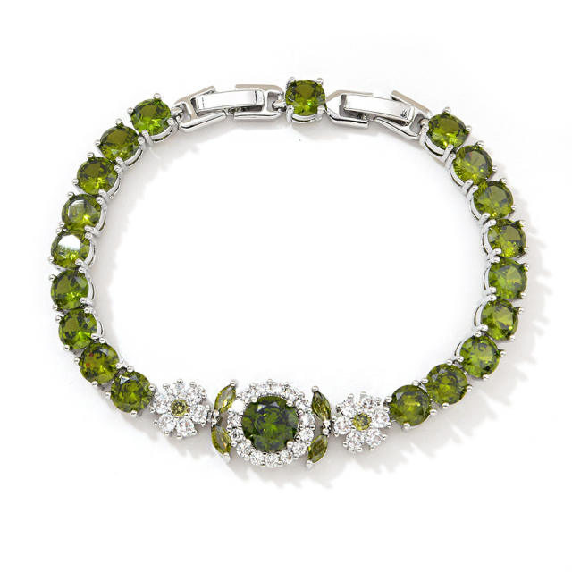 Delicate colorful cubic zircon pave setting copper bracelet tennis bracelet