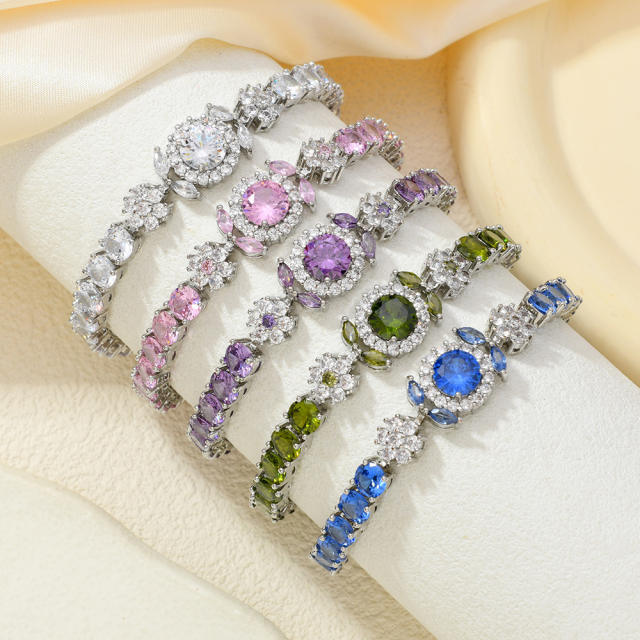 Delicate colorful cubic zircon pave setting copper bracelet tennis bracelet