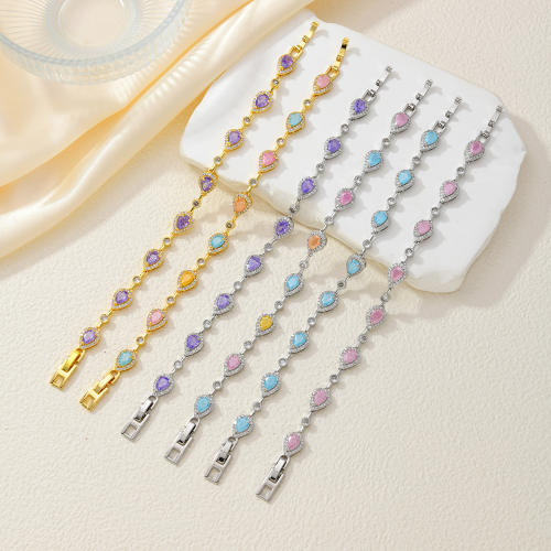 Delicate colorful drop crystal inlaid gold plated copper bracelet diamond bracelet