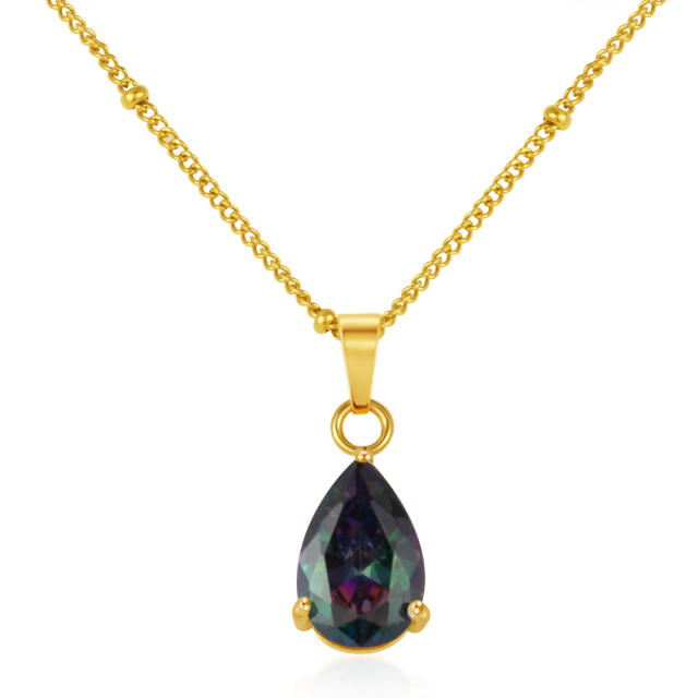 Dainty colorful drop crystal pendant stainless steel necklace