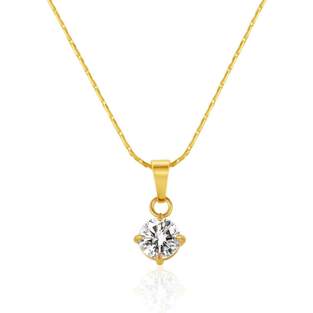 Dainty colorful drop crystal pendant stainless steel necklace